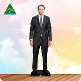 Cardboard standee of a man in a suit with 'Australian Made' logo on a colorful background